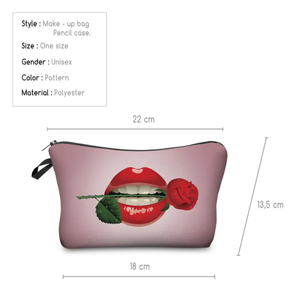 

Fashion 3d Printing Cosmetic Bag Lips Rose Women Makeup Bags Cute Small Bag Storage Makeup Bags Cosmetic Bags