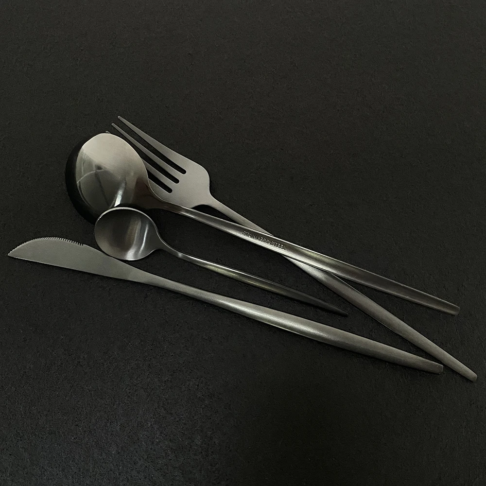 4Pcs Matte Dinnerware Set Black Cutlery Stainless Steel Tableware Knife Fork Spoon Flatware Western Kitchen Silverware | Дом и сад
