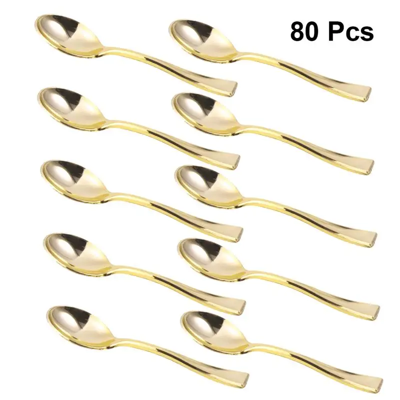 80Pcs Mini Spoons Cake Spoons Desserts Spoons Ice-cream Spoons Party Cutlery Cake Spoons for Home Shop Party Golden