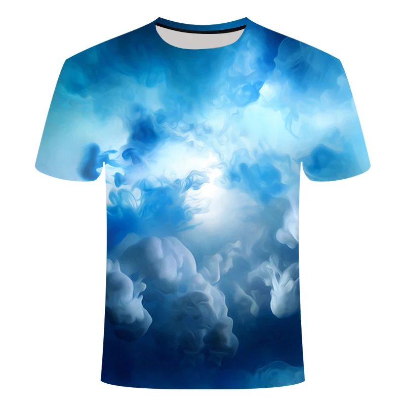 

2021 3d T-shirt Black T-shirt Casual Men's Summer New T-shirt with Round Neck Short Sleeve Blue Flame 3D Printing Top Quality