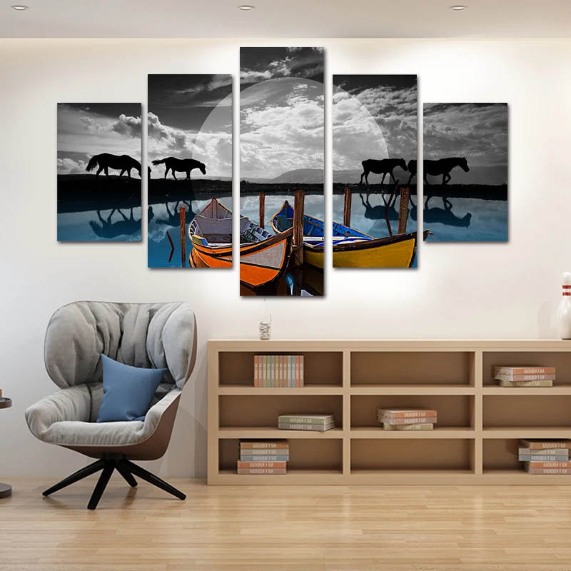 Muur Art Paarden Boot Creatieve холст Schilderij изображения животных Voor Woonkamer современное