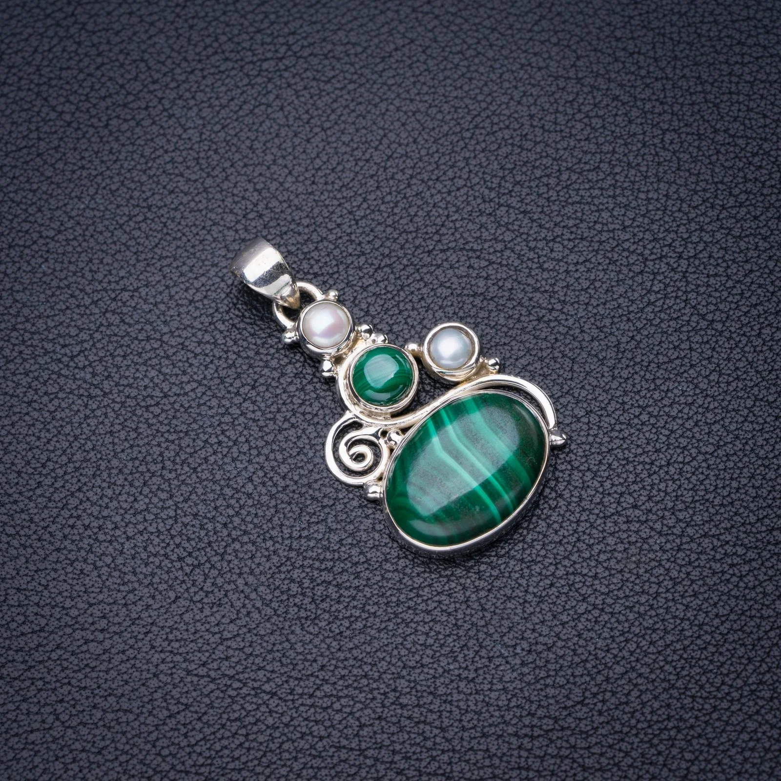 

StarGems, натуральный малахит, речная жемчужина ручной работы, 925 пробы серебряный кулон 1,5 "E3908