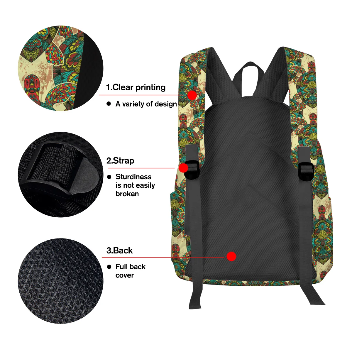 Decorative Turtle Art Life Element Sea Animal Nature Lace Backpack College Students Laptop Book Bag Casual School | Багаж и сумки