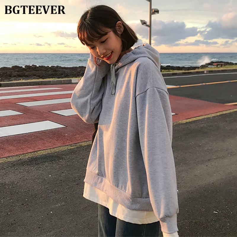 BGTEEVER/осенне-зимняя однотонная женская толстовка с длинным рукавом, 2 предмета, лоскутные утепленные женские толстовки, женский спортивный костюм