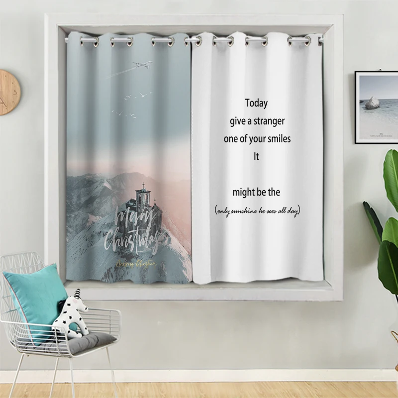 Короткие занавески с принтом короткие в скандинавском стиле для гостиной