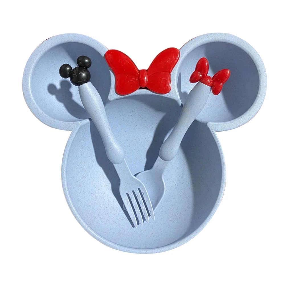 

New! Wheat Straw Kids Tableware 3pcs Dinner Plate Kindergarten Children Kids Cartoon Dinnerware Set