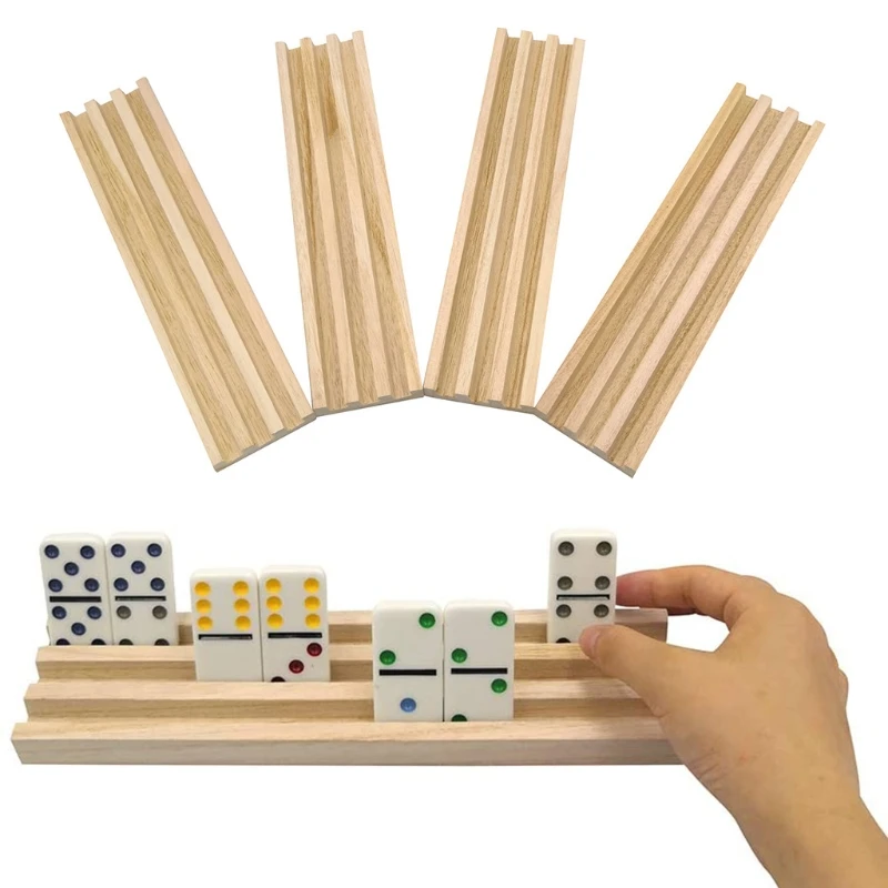 

Domino Racks Set of 4, Wooden Domino Trays Holders Organizer for Dominoes Games