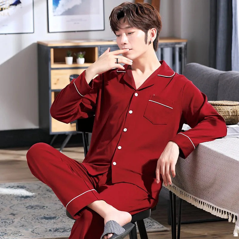 

2020 Autumn Winter 100% Cotton Pajamas Sets for Men Long Sleeve Soft Comfortable Sleepwear Suit Homewear Loungewear Home Clothes
