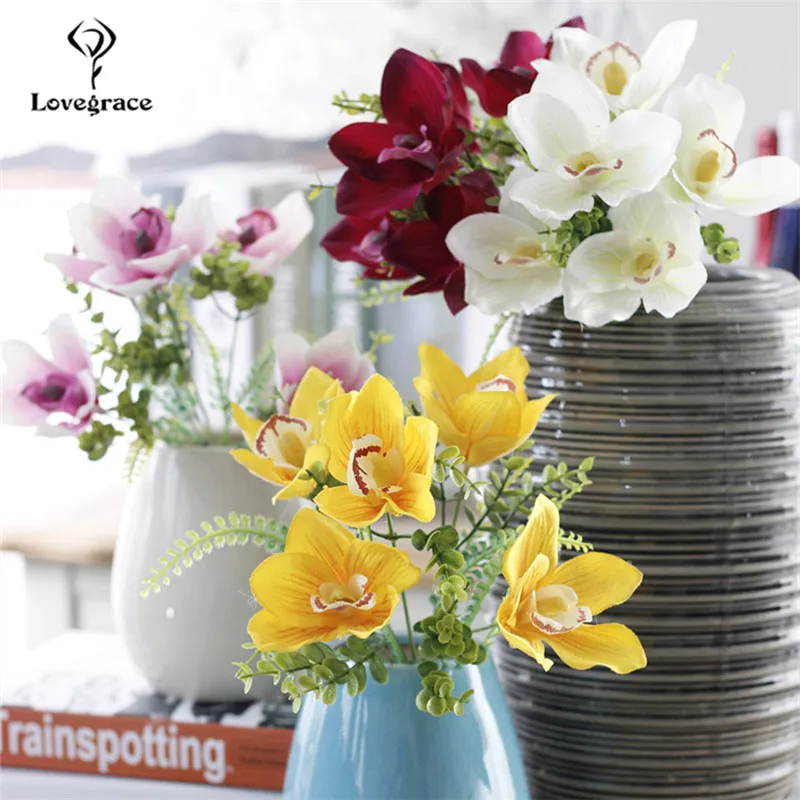 Искусственные цветы орхидеи 5 цветов букет романтичных из искусственного шелка