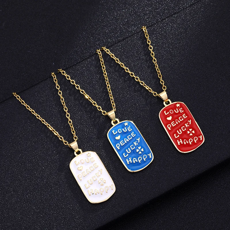 

2021 New Unique Design Fashion "Love Peace Lucky Happy" Pendant Necklace For Women Men Boy Girl 4 Colors Gold Chain Necklace