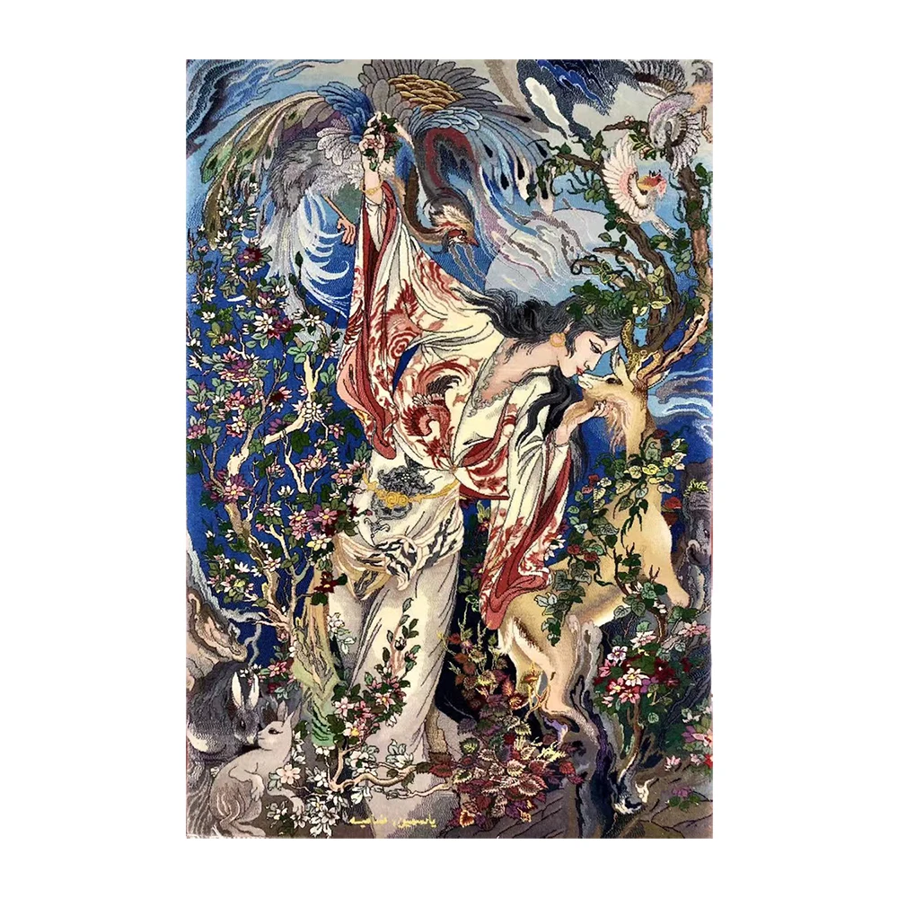 

2x3 feet Beautiful Fairy And Deer Rabbit Scenery Tapestries Wall Hanging Decorative Hand Knotted Silk Rug