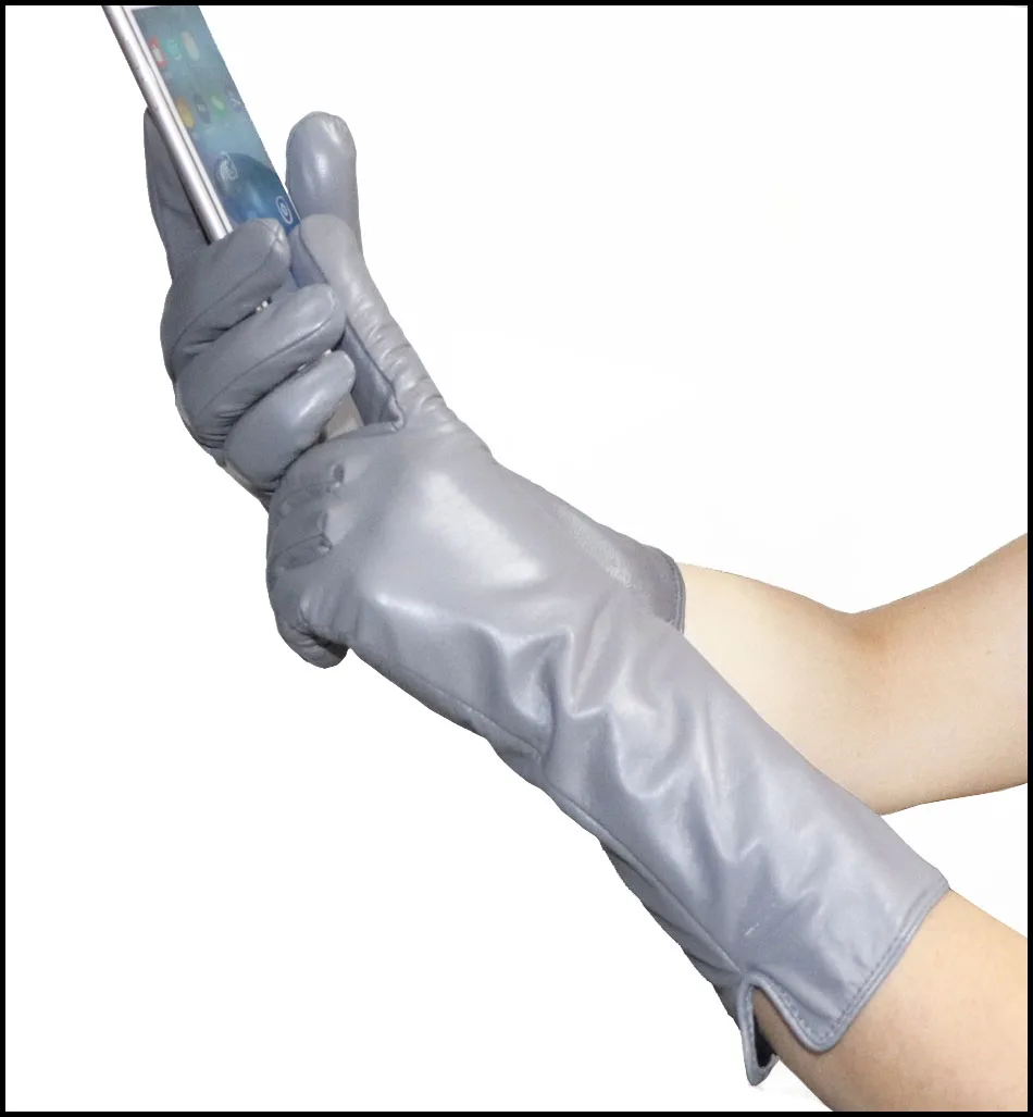 Leather Gloves Women's Sheepskin Mid-length Plus Velvet Thickened Winter Warmth Color Touch screen Authentic 2021 New style |