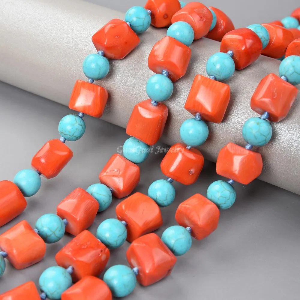 

GuaiGuai Jewelry Long Pink Orange Coral Blue Turquoise Beads Necklace 100inch