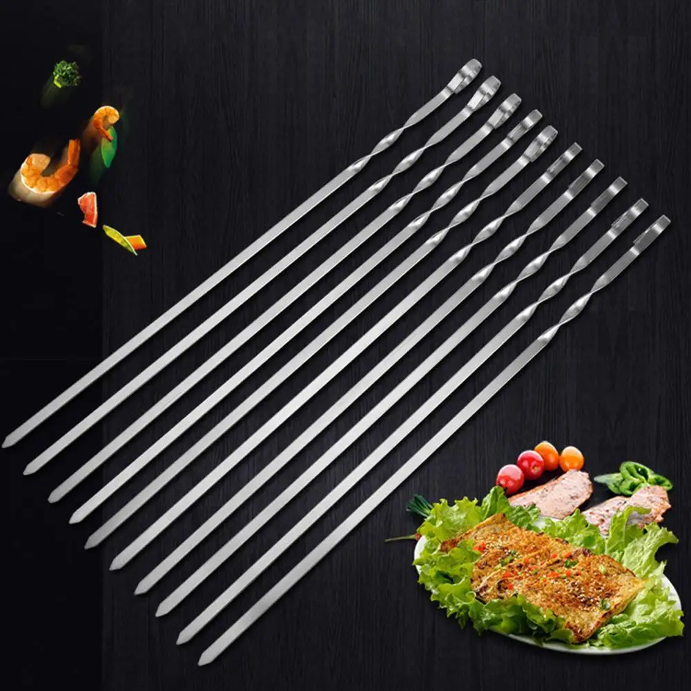 

10Pcs Grill Skewer Twist Anti-rust Stainless Steel Simple Operation Barbecue Stick for BBQ Grill Skewer