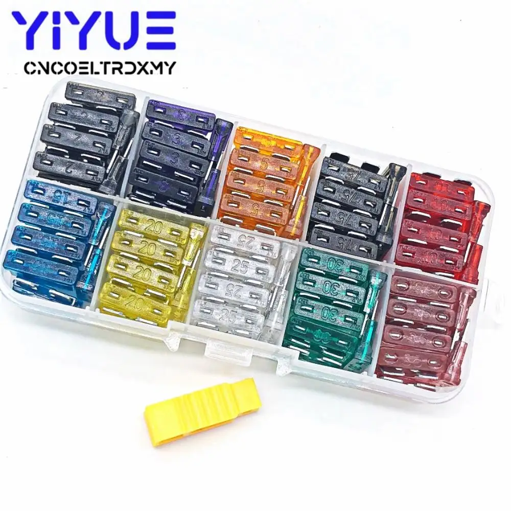 

100pcs Car fuses 2A 3A 5A 7.5A 10A 15A 20A 25A 30A 35A Standard Medium Fuse Blade with Box Clip Assortment Auto Blade Fuse Set