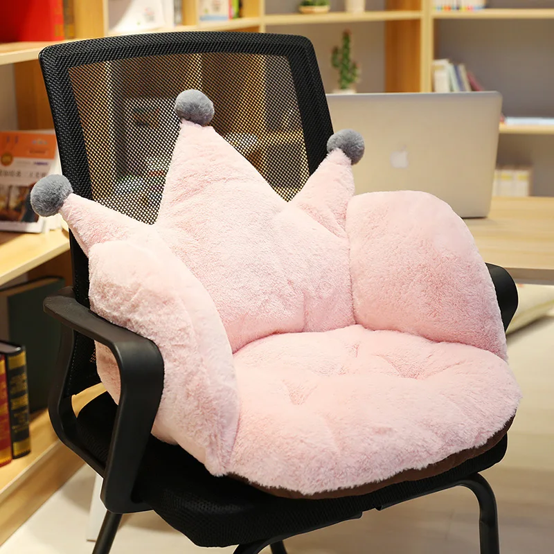 

Faux Rabbit Fur Cartoon Crown Chair Seat Cushion Backrest for Home Decor and Office Thicken Seat Pad Home Decorative Chair Mat