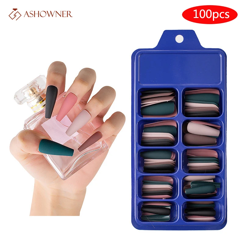 

100Pcs/Set Colorful Nail Art Fake Nails Tips Long False Full Cover Artificial Designs Matte ​Fasle Nails Manicure Tools