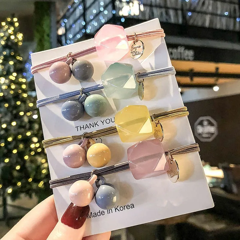 

Korea Colorful Geometric Crystal Ball Elastic Hair Bands Rubber Band Hair Accessories For Girls Hair Ties Gum for Hair
