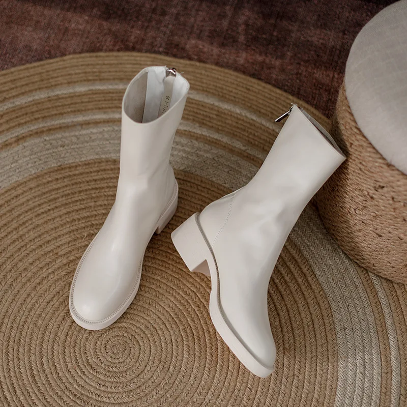 

Zipper Women's Rubber Boots Luxury Designer Female Shoes Chelsea Boots-Women Rain Fashion Ladies Summer Med Rock 2021 Leather