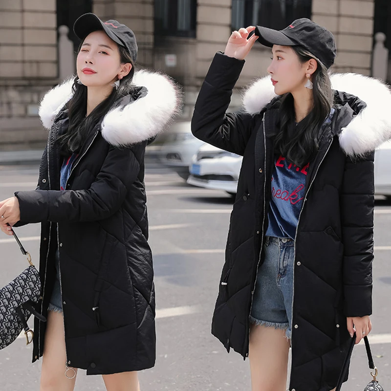 Winter Long Parkas jacket 2019 winter new down parkas womens thicken warm down cotton coats female hooded solid down jackets enlarge