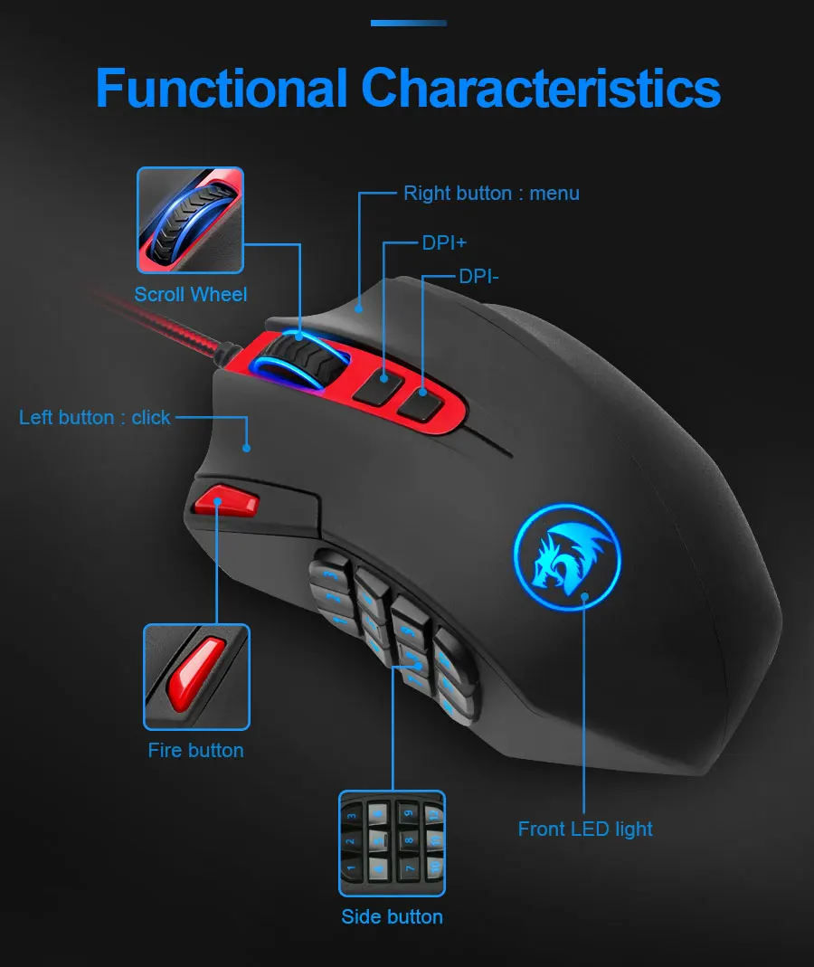 Redragon Perdition M901 Проводная игровая мышь USB 24000 dpi 19 кнопок программируемая игра с подсветкой Эргономичный ноутбук