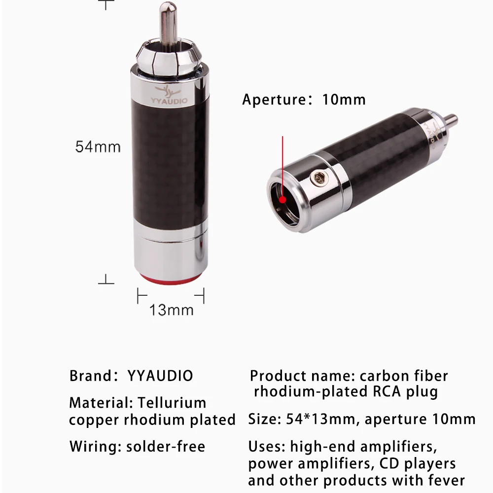 RCA Plug Connector HiFi Speaker Jack Carbon Fibre Tellurium Copper Rhodium Plated For HiFi Audio Amplifier DIY 4PCS/Lot