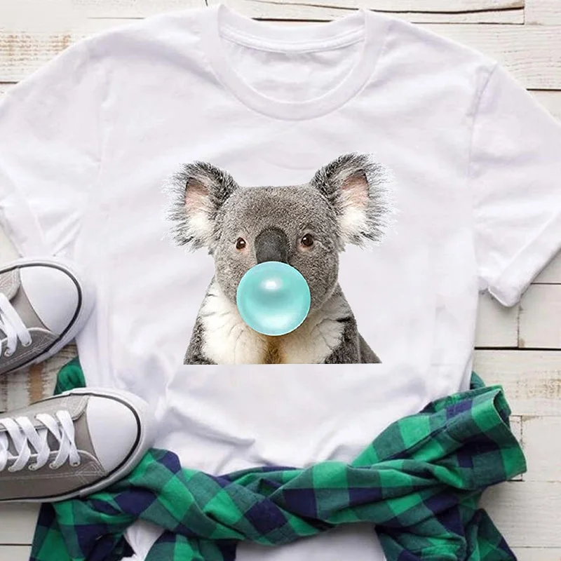 

Women's T-shirt koala with ballon t shirt casual Harajuku t-shirt female Funny Tshirt Casual O Neck T-shirt Lady Tee Top