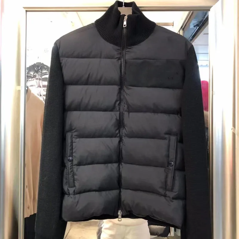 

Men's Jacket Autumn Wool Knitted Panelling Down Zipper Black White Coat Fashion Casual Male Clothing Winter Couple Jaqueta