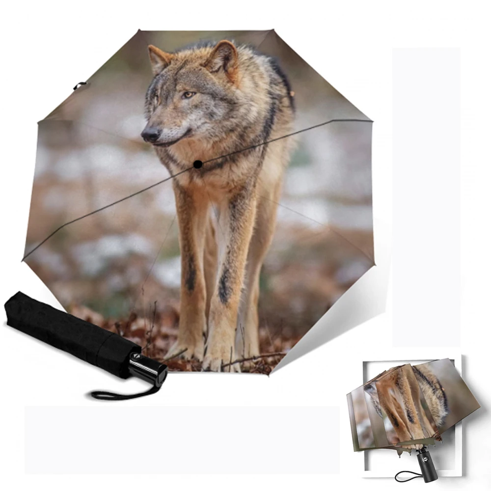 Креативный полностью автоматический зонт компактный складной с рисунком волка