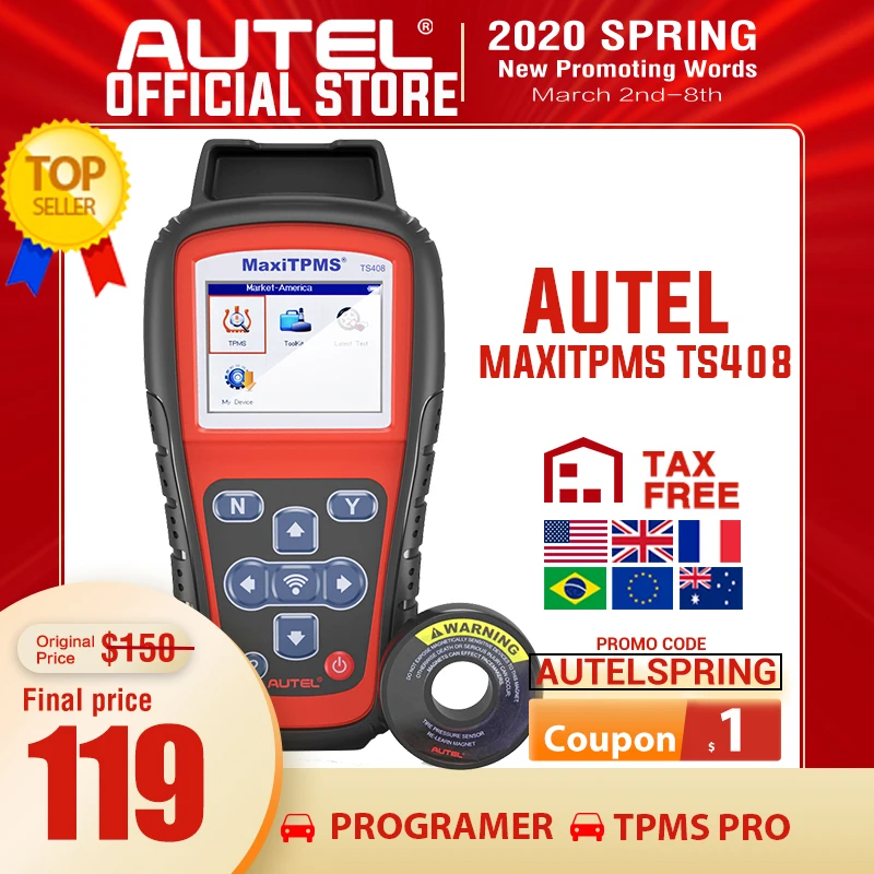 Autel MaxiTPMS TS408 TPMS диагностический сканер датчик активации 315 433 МГц Программируемый