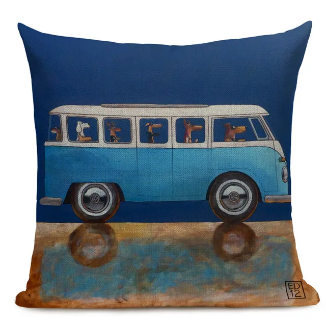 Hot Sale Pillow Lovely Cartoon Dog Cat Color Driving Car Vintage Almofadas 45X45CM Linen Pillow Decorative Linen Cushion Cover - Цвет: 16