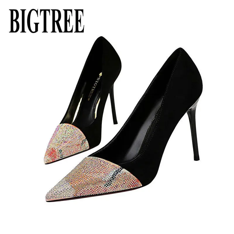 

BIGTREE/женские модельные туфли в стиле пэчворк; Женские туфли-лодочки; Пикантные праздничные вечерние туфли со стразами; Свадебные туфли; Дело...