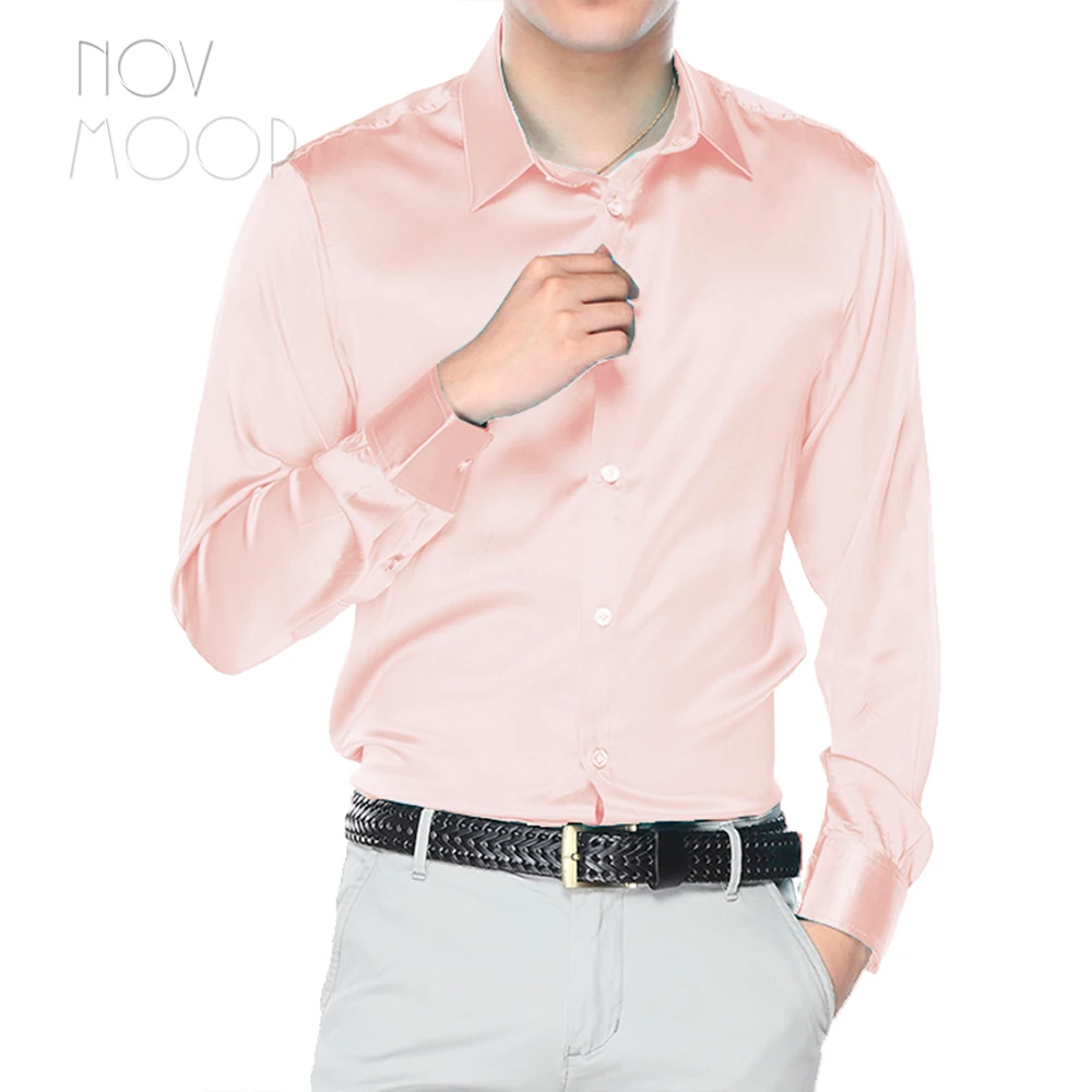 Мужская рубашка с длинным рукавом синяя/зеленая/Розовая деловая из натурального