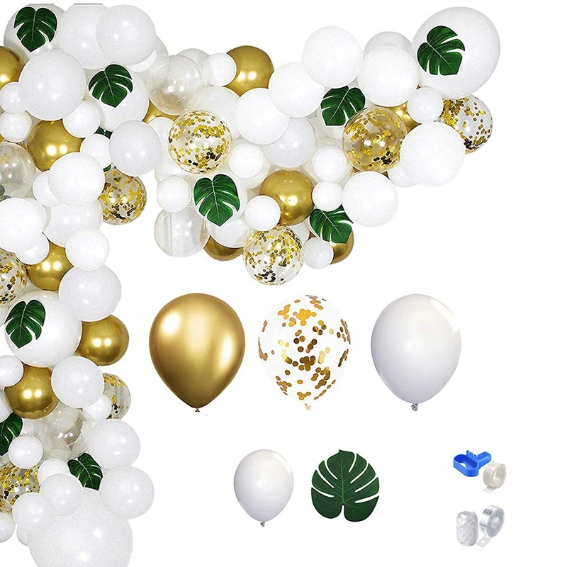 

100Pcs Balloon Garland Arch Kit Gold White Chrome Balloon for Bridal Shower,Wedding Decors, Baby Shower Party Decoration