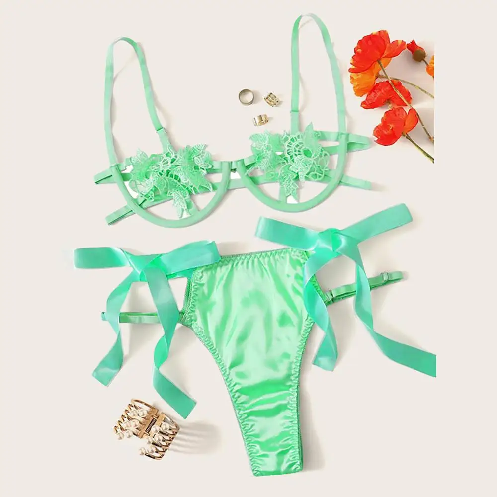 Сексуальный женский кружевной комплект нижнего белья на косточках бюстгальтер и