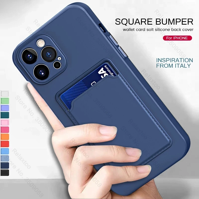 square card slot wallet soft silicone back cover for iphone13 shell i phone aifon aphone iphoen iphon ipone 13 pro max mini case free global shipping