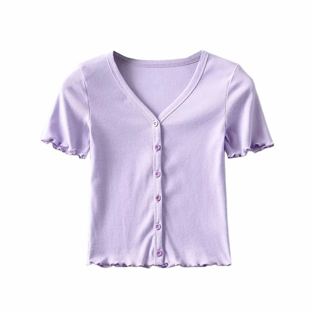 

2020 Summer Women Knit Shirts Short Sleeve Ribbed T-shirts M835-20
