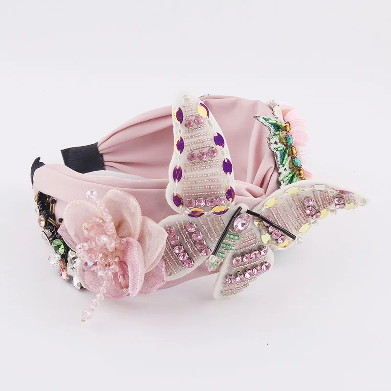 

Pink Yellow Blue Flower Butterfly Headband Hair Accessories Rhinestone Crystal Hairbands Spring Wedding Bohemia Headwear Women