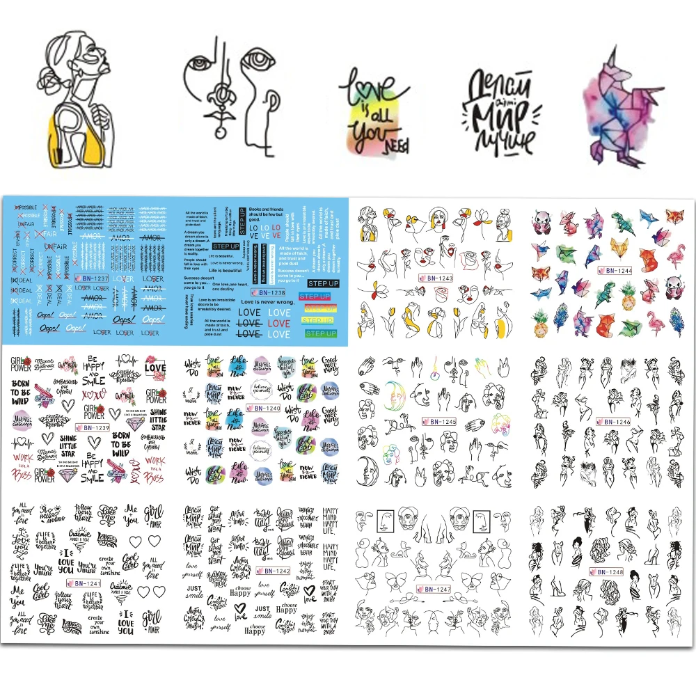 12 шт. в упаковке русские буквы наклейки для ногтей Водные Наклейки украшения