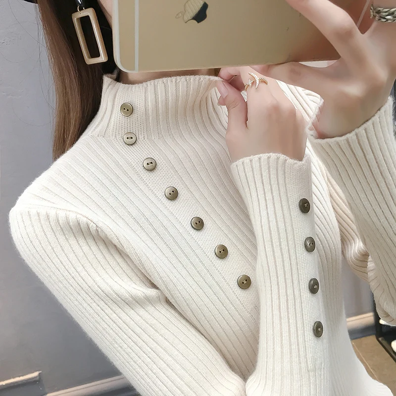 Пуловер в Корейском стиле Удлиненный вязаный свитер с длинными рукавами осень и