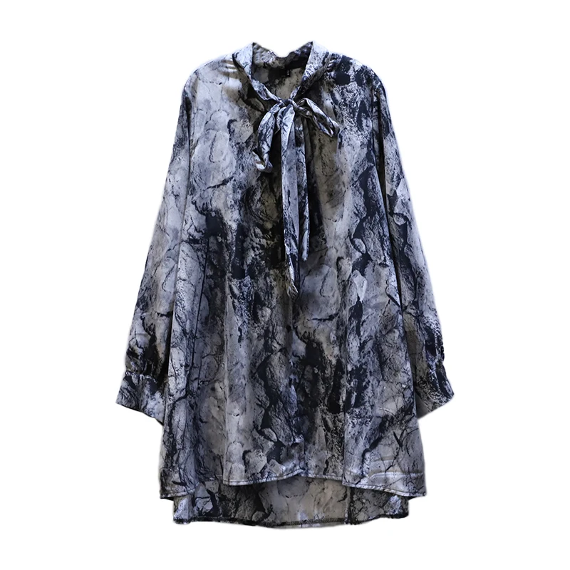 

IEQJ Ink Painting Pattern Lace Up Bow Long Sleeve Loose Oversized Shirt For Women Casual New Fashion Tide 2021 Spring GD1114