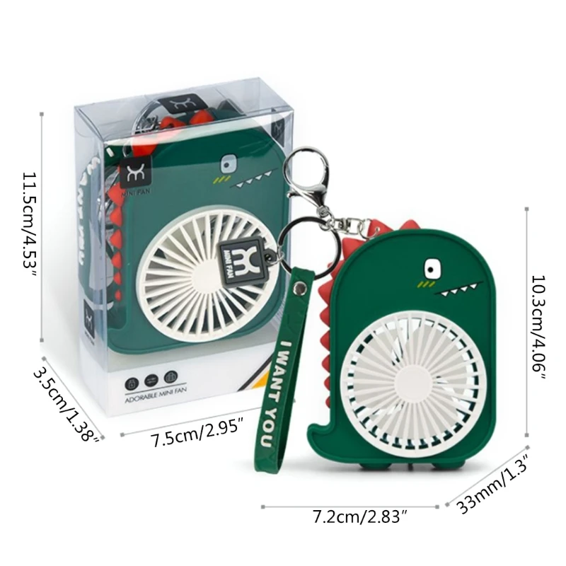 

Creative Handheld Fan Cute Dinosaur Mini Keychain Fan Carabiner Portable Fan Speed Adjustable USB Rechargeable for Kids Toddler