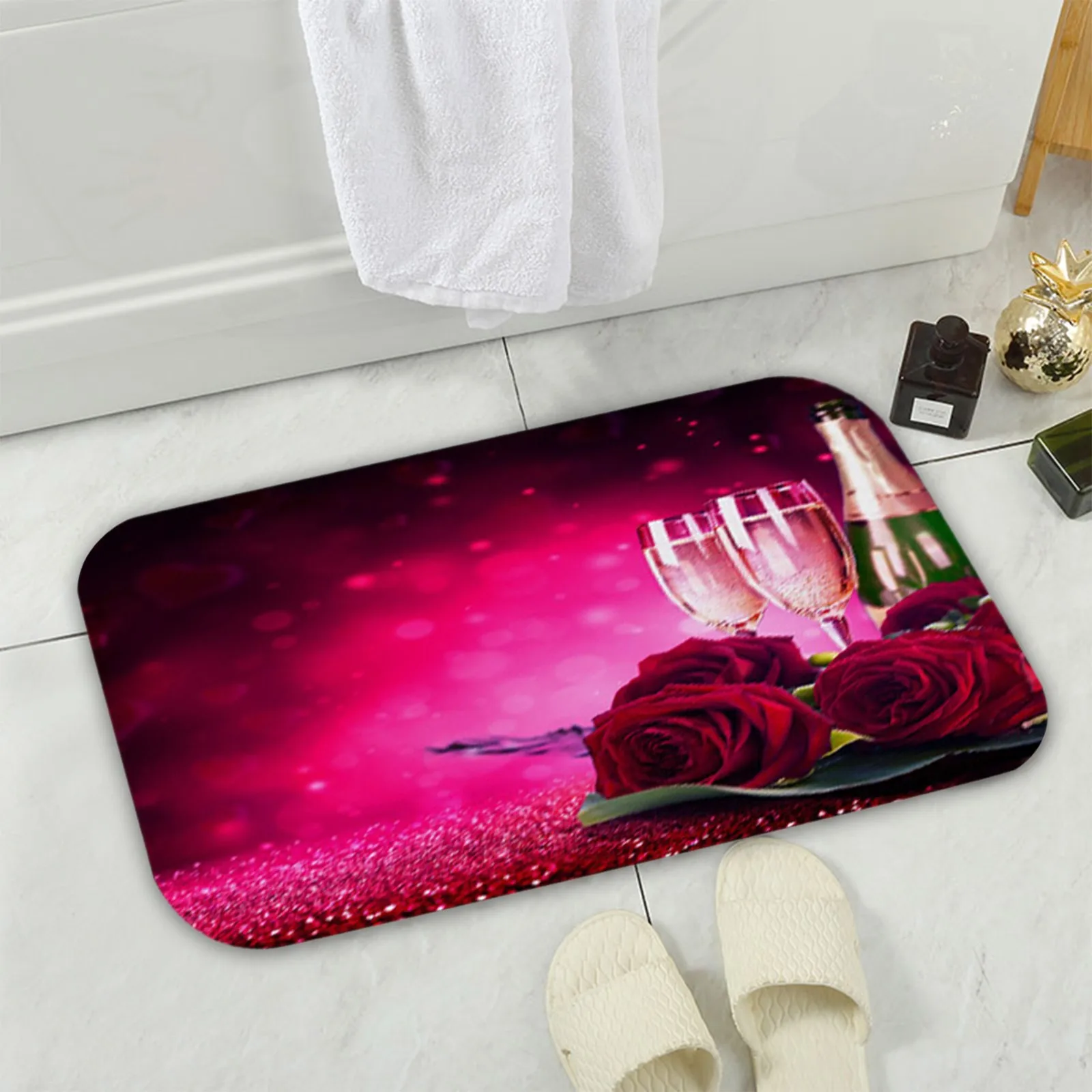 Valentine's Day Welcome Doormats Red Rose Printing Home Carpets Decor Living Room Bathroom Carpet Floor Decorate #T2P | Дом и сад