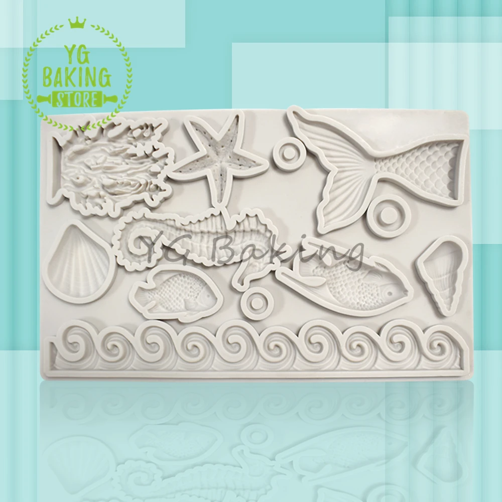 

Dorica Ocean Series Mermaid Tail/Fish/Starfish/Conch Fondant Cake Silicone Mold Soap Mould Cake Decorating Tool Bakeware