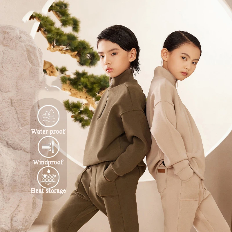 

Зимние комплекты из свитшота для девочек, модный флисовый ветрозащитный водонепроницаемый спортивный костюм с защитой от холода, детская п...