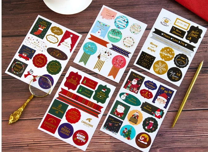 24 шт./2 листа рождественские наклейки клейкие подарочные бирки этикетки для
