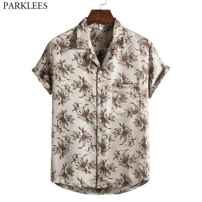 

Retro Floral Hawaiian Aloha Shirt Men 2021 New Short Sleeve Casual Button Down Beach Shirts Mens Party Holiday Chemise Homme 3XL