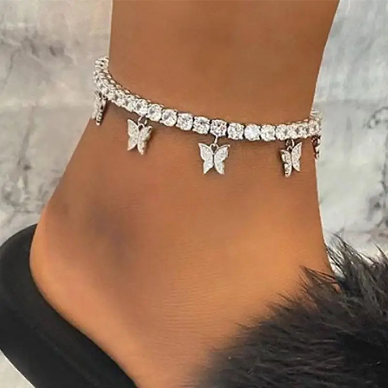 Браслет на ногу с бабочкой хрустальные бриллиантовые подвески браслет лодыжку