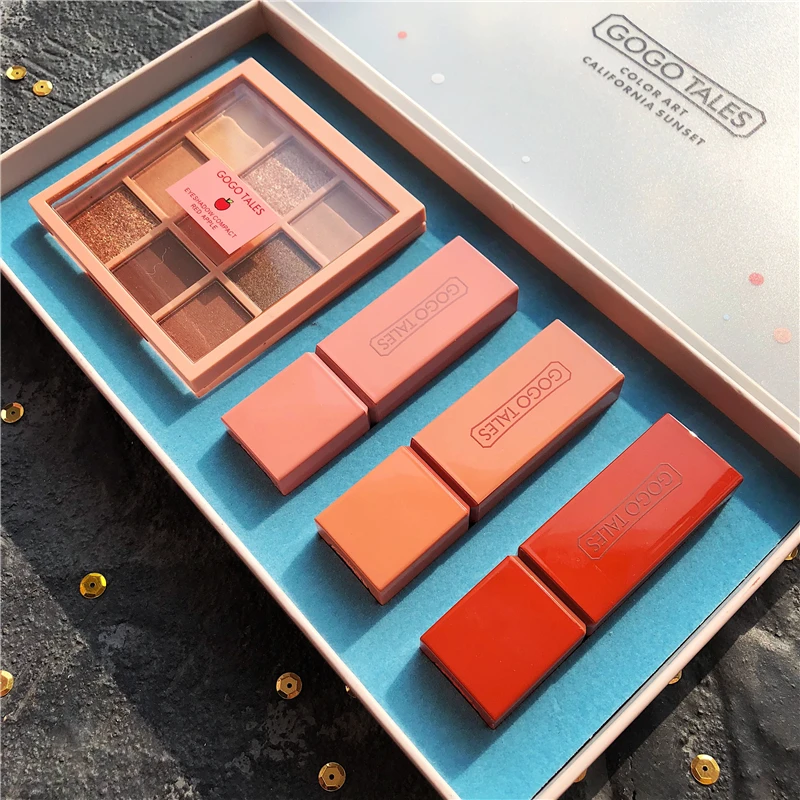 Набор для макияжа мерцающие матовые блестящие тени век палитра + помада с