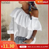 zanzea fashion off shoulder tops womens summer ruffle blouses 2021 casual female solid shirt flounce blusas chemise